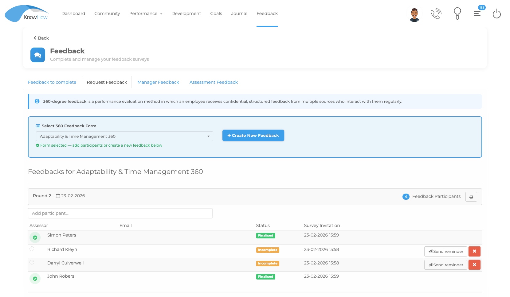KnowHow feedback and evaluation screen