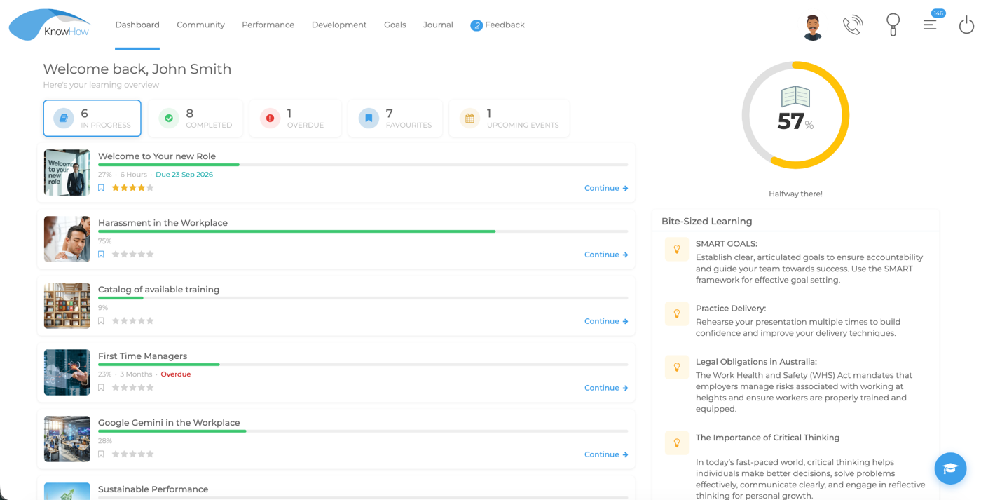 KnowHow learner dashboard