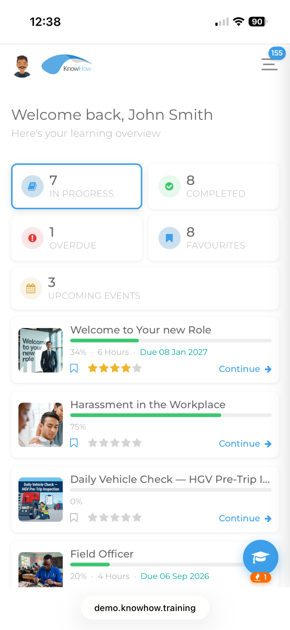 KnowHow responsive mobile learner view